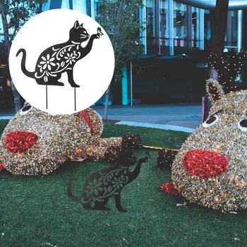 Знак кошки Садовый кол Силуэт Кол для украшения игровой вечеринки Патио Сад ( Черный )