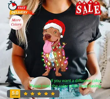 Рождественская светлая рубашка Санта-Питбуль, Рождественская рубашка Питбуля, Рождественская рубашка, P