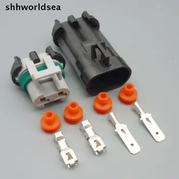 shhworldsea 5/30/100set 2p 6,3 мм папа женский пластиковый разъем радиатора, разъем электрического вентилятора 15363990 12147060