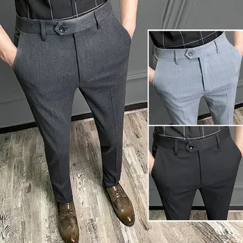 новый деловой повседневный костюм брюки мужские твердые с высокой талией прямые офисные формальные брюки мужские костюм в классическом стиле длинные брюки A06