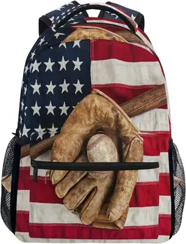 Бейсбольный американский флаг Шаблон Дорожный рюкзак для женщин и мужчин 16-дюймовый прочный легкий книжный рюкзак для походов в кемпинг