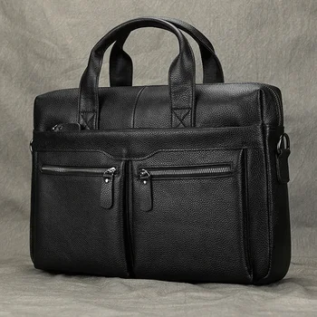 Сумка для ноутбука для мужчин Водонепроницаемый кожаный портфель для мужчин Мужская натуральная кожа Мужские деловые компьютерные сумки Рабочие сумки 14