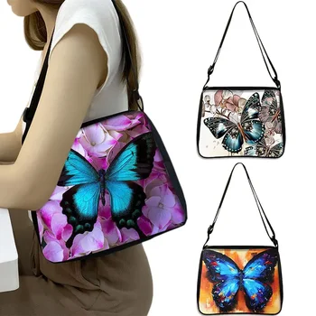 Красивая сумочка с принтом бабочки Женская холщовая сумка через плечо Леди клатч Регулируемая подмышечная сумка Сумки для покупок Подарок