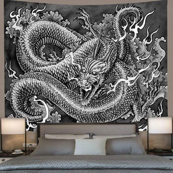Simsant Dragon Гобелен Психоделическое животное Феникс Тигр Японский стиль Гобелен Настенный фон для гостиной