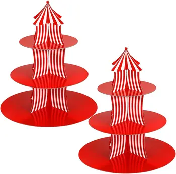 1 комплект Рождественский многоуровневый поднос 3-х уровневый цирк карнавал бумажная подставка для кексов красная полосатая принадлежность для украшения торта подставка для десертного кекса