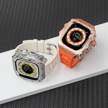 Комплект модификации для Apple Watch Ultra 2 49 мм Металлический корпус из нержавеющей стали с прозрачной рамкой для IWatch 9 8 7 6 5 4 SE 45 мм 44 мм